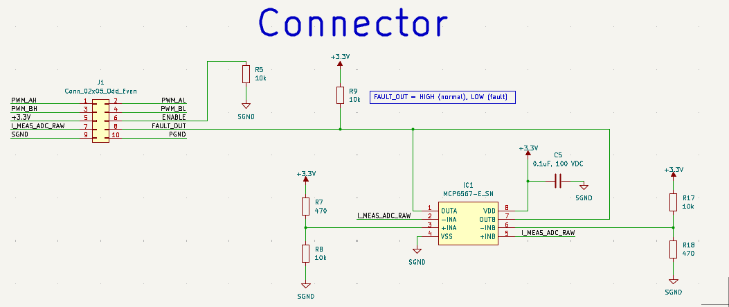 MCP6567 overcurrent comparator circuit together with C2000 controller interface header